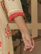 Yufta Cotton Cream And Peach Kurta Dupatta Set | Grocsy
