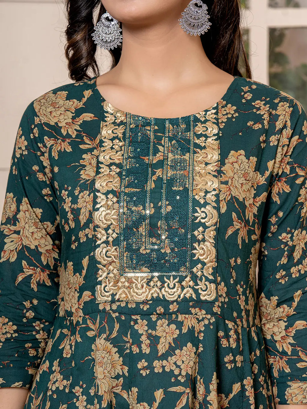 Yufta Cotton Green Anarkali Dupatta Set | Grocsy
