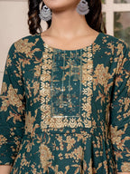 Yufta Cotton Green Anarkali Dupatta Set | Grocsy