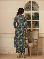 Yufta Cotton Green Embroidered Festive Wear Kurta Dupatta Set | Grocsy