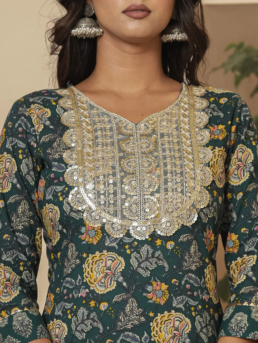 Yufta Cotton Green Embroidered Festive Wear Kurta Dupatta Set | Grocsy