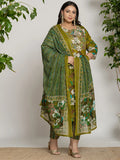Yufta Cotton Green Embroidered Plus Size Kurta Dupatta Set | Grocsy