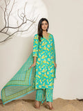 Yufta Cotton Green Kurta Dupatta Pant Set | Grocsy