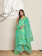 Yufta Cotton Green Kurta Dupatta Pant Set | Grocsy