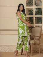 Yufta Cotton Green Pin Tuck Co-Ord Set | Grocsy