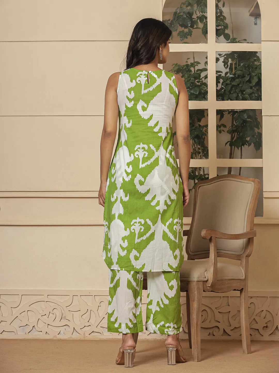 Yufta Cotton Green Pin Tuck Co-Ord Set | Grocsy