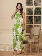 Yufta Cotton Green Pin Tuck Co-Ord Set | Grocsy
