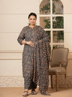 Yufta Cotton Green Plus Size Kurta Dupatta Set | Grocsy