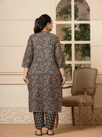 Yufta Cotton Green Plus Size Kurta Dupatta Set | Grocsy