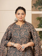 Yufta Cotton Green Plus Size Kurta Dupatta Set | Grocsy