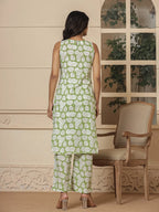 Yufta Cotton Green Summer Leaf Print Co-Ord Set | Grocsy