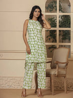 Yufta Cotton Green Summer Leaf Print Co-Ord Set | Grocsy