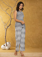 Yufta Cotton Grey Ikat Co-Ord Set | Grocsy
