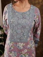 Yufta Cotton Kurta Dupatta Set With Lace Detailing | Grocsy
