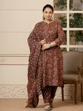 Yufta Cotton Maroon Plus Size Kurta Dupatta Set | Grocsy