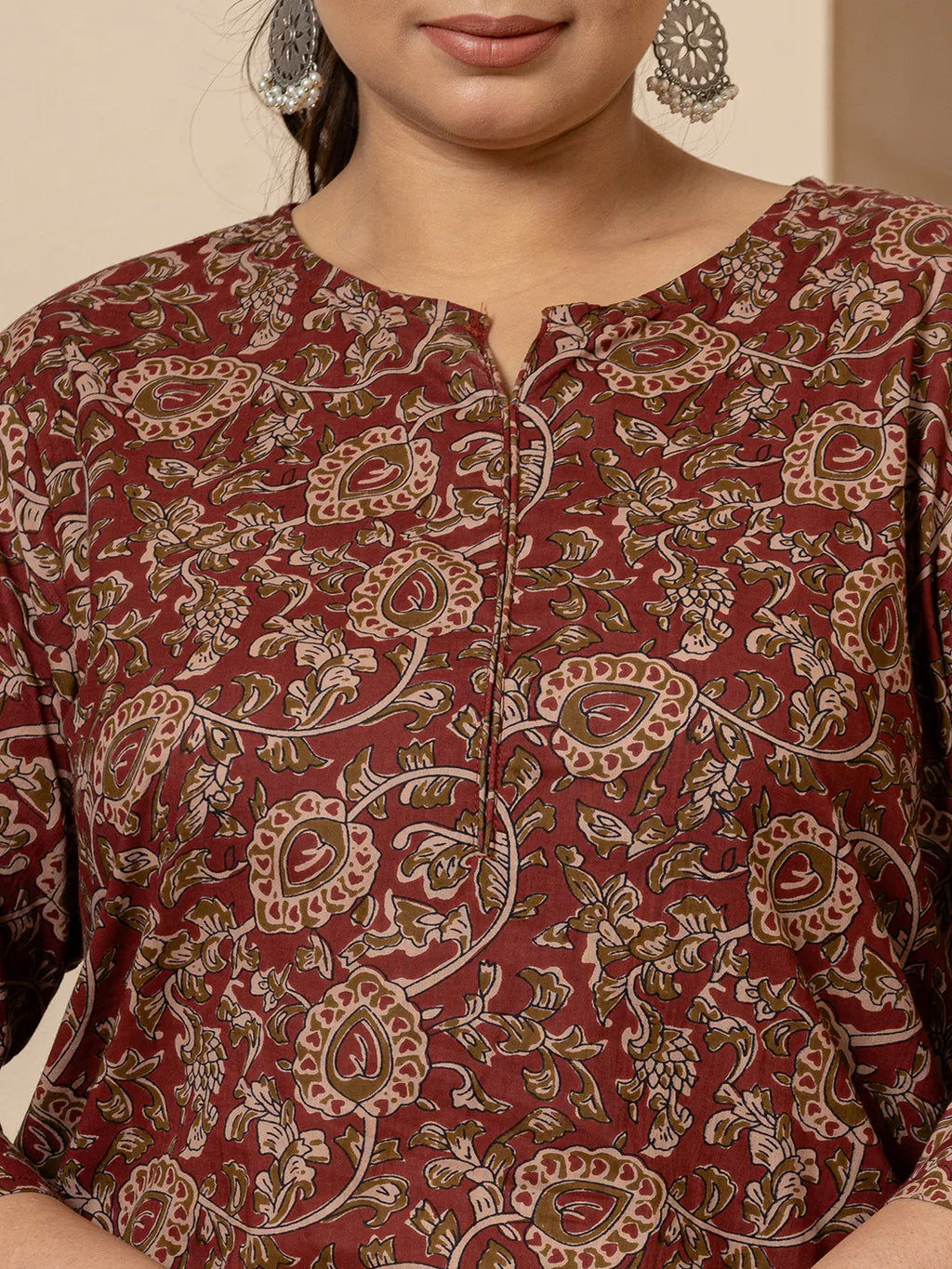 Yufta Cotton Maroon Plus Size Kurta Dupatta Set | Grocsy