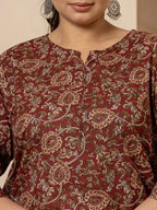 Yufta Cotton Maroon Plus Size Kurta Dupatta Set | Grocsy