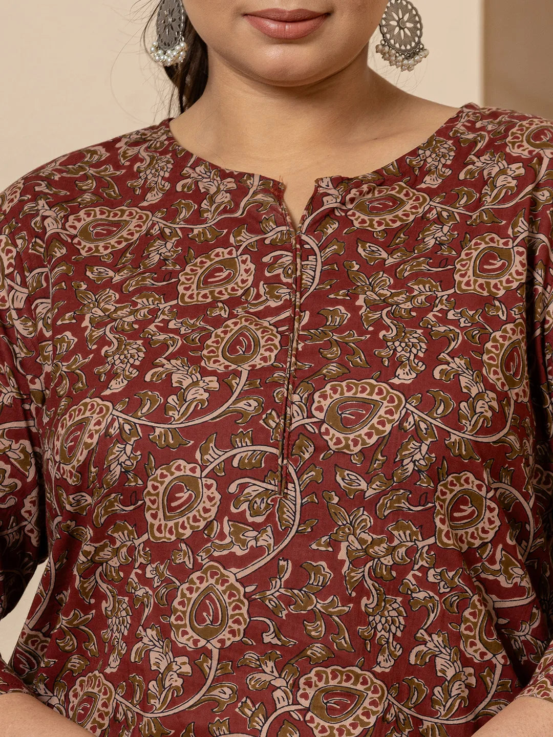 Yufta Cotton Maroon Plus Size Kurta Dupatta Set | Grocsy