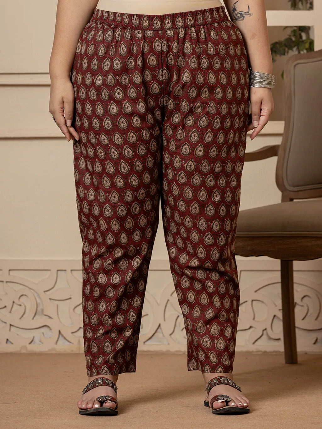 Yufta Cotton Maroon Plus Size Kurta Dupatta Set | Grocsy