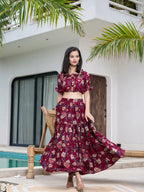 Yufta Cotton Maroon Skirt Co-Ord Set | Grocsy