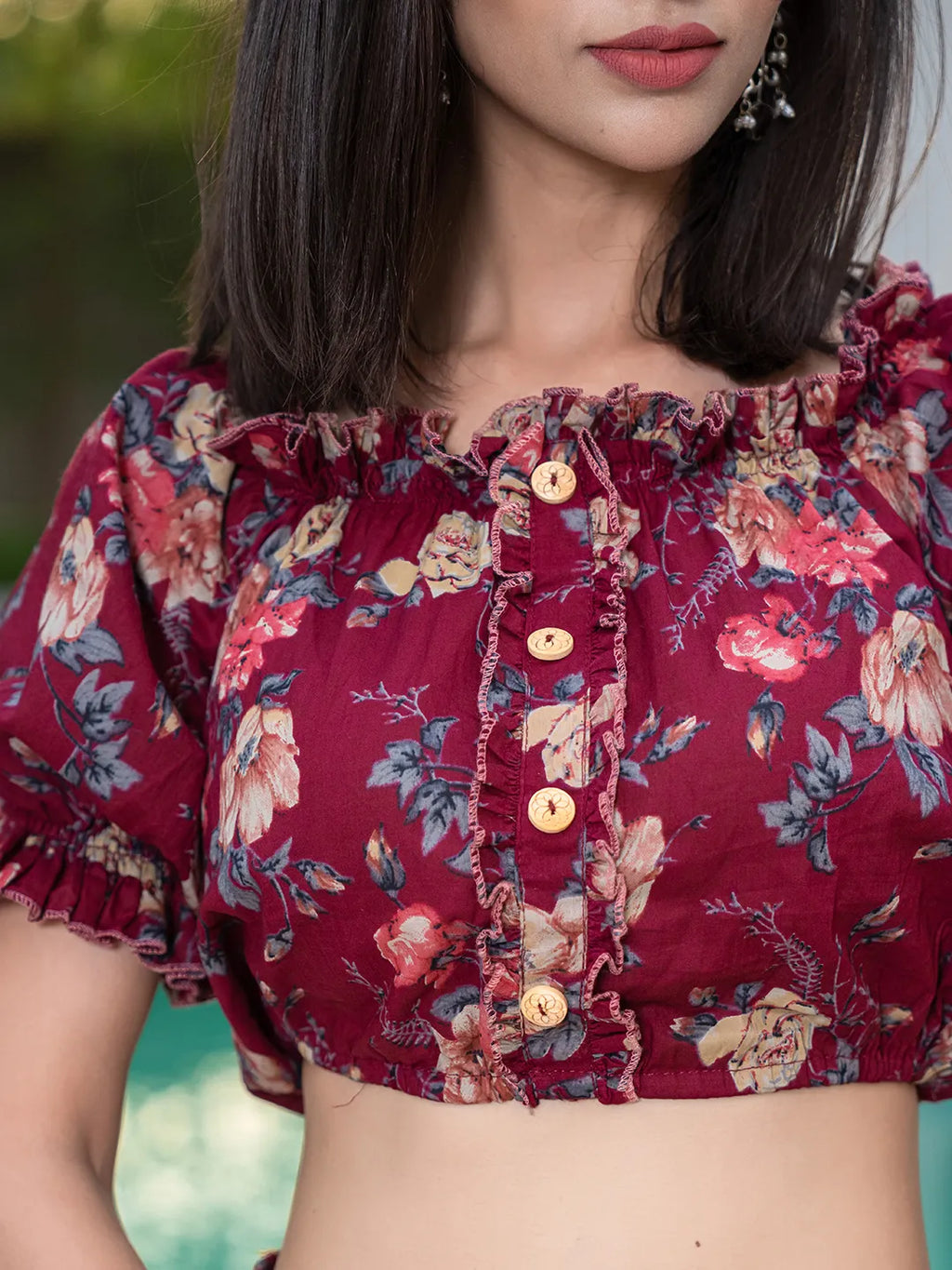 Yufta Cotton Maroon Skirt Co-Ord Set | Grocsy