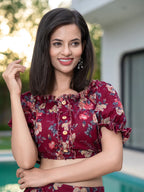 Yufta Cotton Maroon Skirt Co-Ord Set | Grocsy