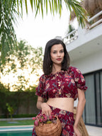Yufta Cotton Maroon Skirt Co-Ord Set | Grocsy