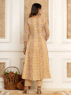 Yufta Cotton Mustard Anarkali Kurta Dupatta Set | Grocsy