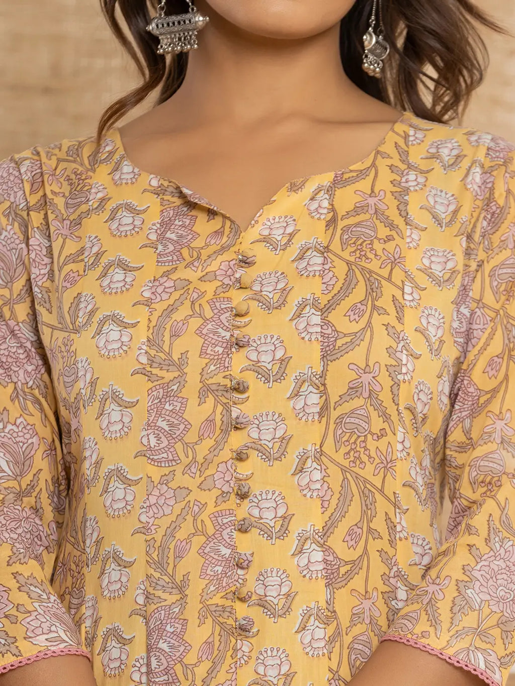 Yufta Cotton Mustard Anarkali Kurta Dupatta Set | Grocsy