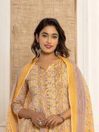Yufta Cotton Mustard Anarkali Kurta Dupatta Set | Grocsy