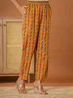Yufta Cotton Mustard Embroidered Kurta Dupatta Set | Grocsy