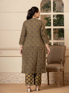 Yufta Cotton Olive Ethnic Motifs Plus Size Kurta Dupatta Pant Set | Grocsy