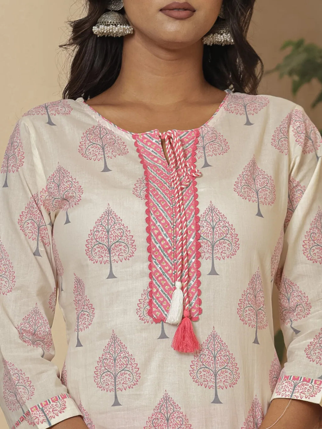 Yufta Cotton Pink And White Kurta Dupatta Set | Grocsy