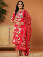 Yufta Cotton Pink Embroidered Kurta Dupatta Set | Grocsy