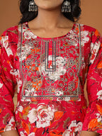 Yufta Cotton Pink Embroidered Kurta Dupatta Set | Grocsy