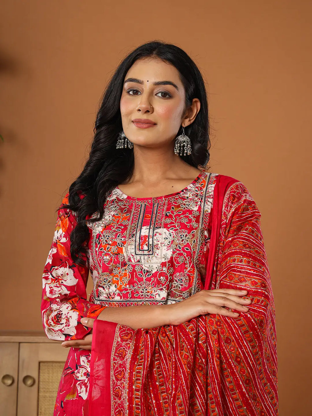 Yufta Cotton Pink Embroidered Kurta Dupatta Set | Grocsy