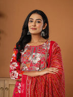 Yufta Cotton Pink Embroidered Kurta Dupatta Set | Grocsy