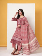 Yufta Cotton Pink Kurta Dupatta Set With Lace Detailing | Grocsy