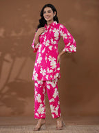 Yufta Cotton Pink Printed Co-Ord Set | Grocsy
