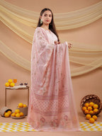 Yufta Cotton Pink Sleeveless Kurta Dupatta Set | Grocsy