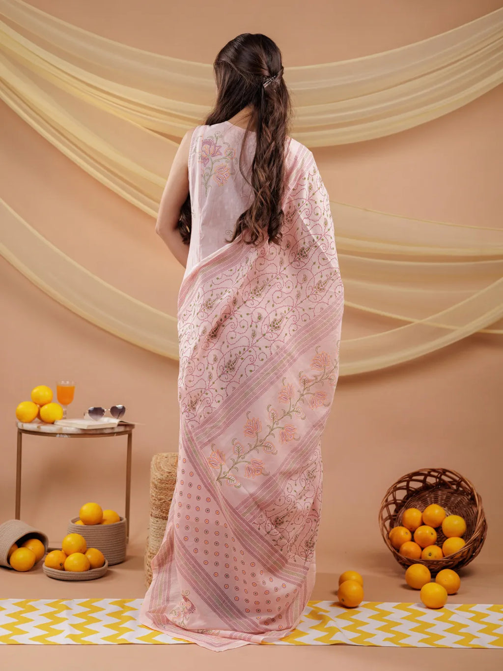 Yufta Cotton Pink Sleeveless Kurta Dupatta Set | Grocsy