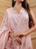 Yufta Cotton Pink Sleeveless Kurta Dupatta Set | Grocsy