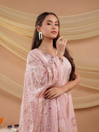 Yufta Cotton Pink Sleeveless Kurta Dupatta Set | Grocsy