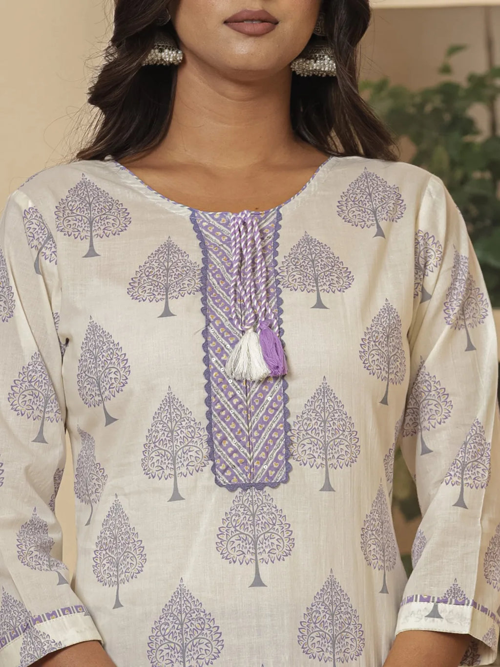 Yufta Cotton Purple And White Kurta Dupatta Set | Grocsy