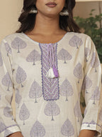 Yufta Cotton Purple And White Kurta Dupatta Set | Grocsy