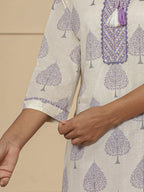 Yufta Cotton Purple And White Kurta Dupatta Set | Grocsy