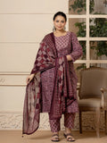 Yufta Cotton Purple Kantha_Work Plus Size Kurta Dupatta Pant Set | Grocsy