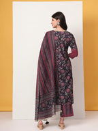 Yufta Cotton Purple Kurta Dupatta Set With Lace Detailing | Grocsy