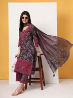 Yufta Cotton Purple Kurta Dupatta Set With Lace Detailing | Grocsy