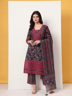 Yufta Cotton Purple Kurta Dupatta Set With Lace Detailing | Grocsy